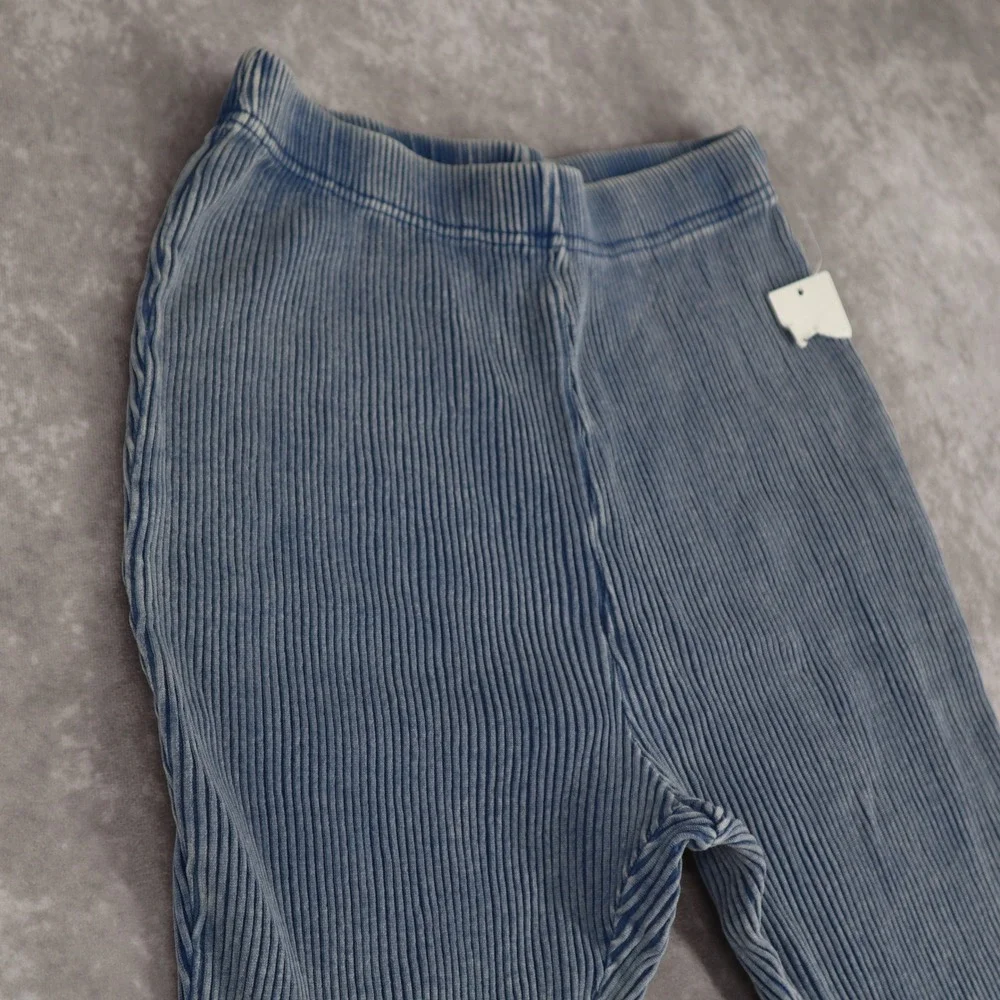 Urban Outfitters Flare Leggings Blue Ribbed Pants M Y2K Lettuce Hem Stretch